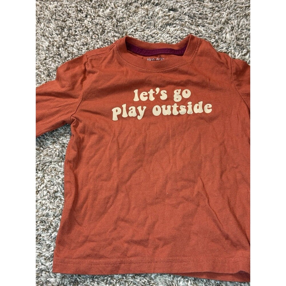 Okie Dokie Toddler Boy Long Sleeve Shirt Sz 3T Rust Orange Let's Go Play Outside